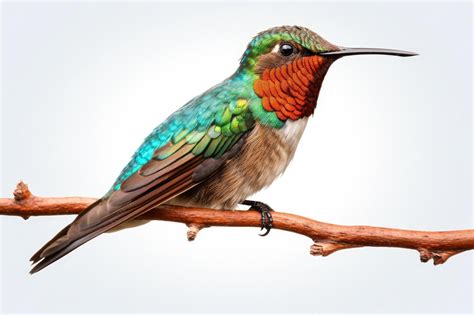 premium photo beautiful hummingbird   branch isolated  white