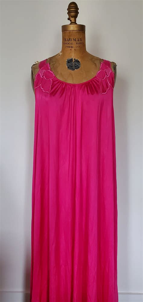 Vintage S Nylon Nightgown S Shadowline Hot Pink Nightgown Vintage Nap Dress Floral