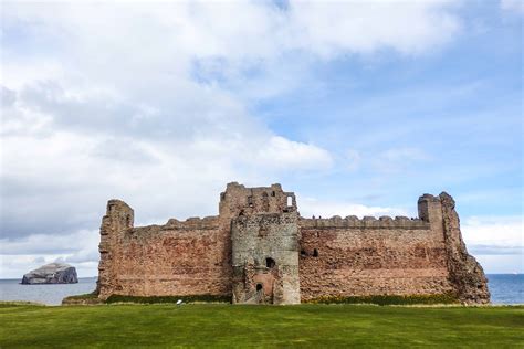 Tantallon Castle and Bass Rock in East Lothian Scotland