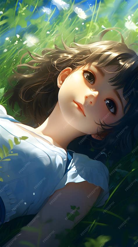 Premium Photo An Anime Girl Laying In The Grass Wallpaper