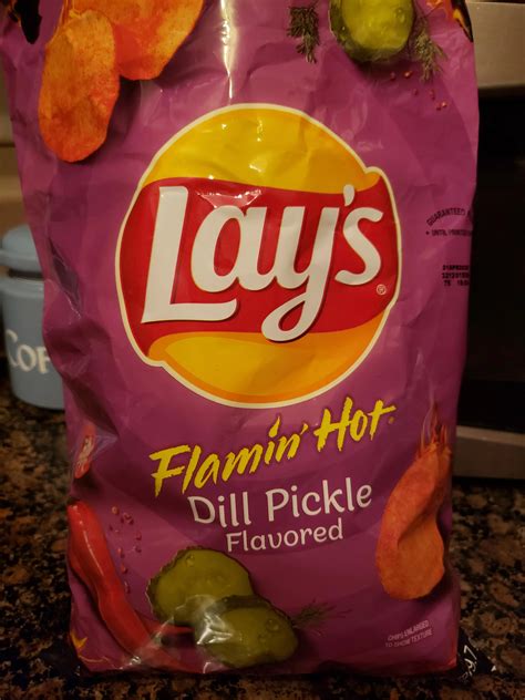 Lays Flamin Hot Dill Pickle Tried It Out Cause Wife Likes Pickles But Pretty Nice Kick Nice
