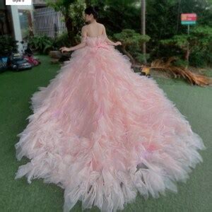 Fairy Nude Pale Pink Princess Tiered Layered Skirt Off The Shoulder Ball Gown Wedding Dress