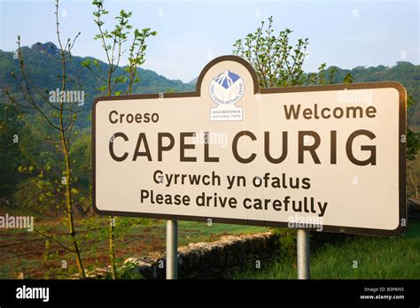 Welcome Sign Capel Curig Snowdonia Wales Stock Photo - Alamy