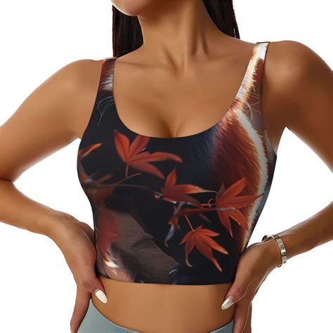 Balery Red Panda Autumn Branches Pattern Racerback Sports Bras For