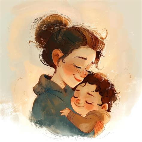 Mãe e filho Pintura de aquarela digital Ilustração de mãe e filho