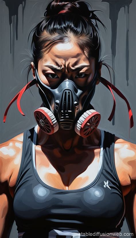 Japanese Female Athlete In A Full Face Bane Mask Prompts Stable