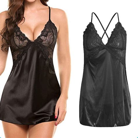 Sexy Sleepwear Lace Lingerie Plus Size V Neck Backless Sleep Dress Nightgowns Pajamas With