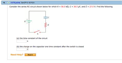 Solved Consider The Series Rc Circuit Shown Below For Which