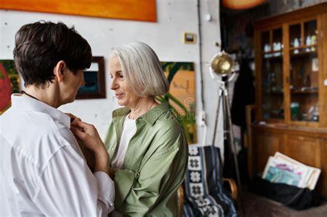 A Mature Lesbian Couple Hugging And Stock Image Image Of Studio Lgbt