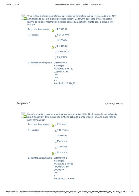 Questionário Unidade II Matemática Financeira Matemática Financeira