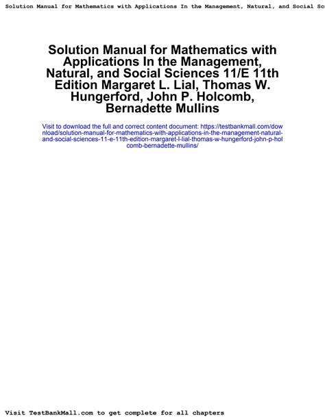 Solution Manual For Mathematics With Applications In The Management