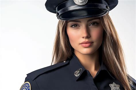 Closeup Of Latina Female NYC Police Officer In Uniform And Hat Isolated On White Background