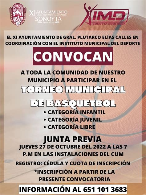 Convocatoria!!! Torneo Municipal de Basquetbol. – Municipio de sonoyta