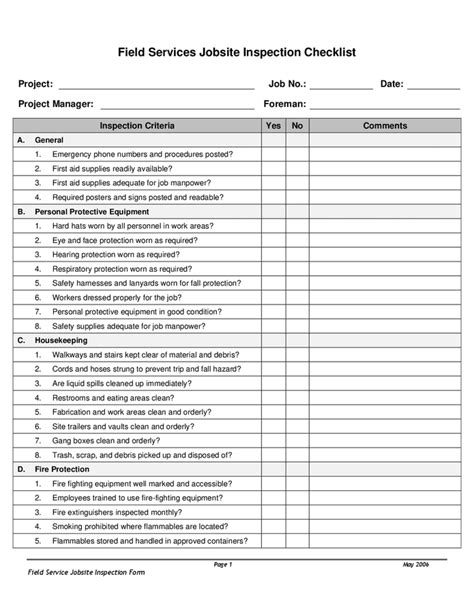 Field Service Jobsite Inspection Form In Word And Pdf Formats
