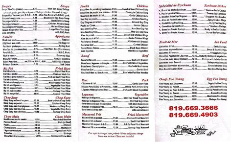 Menu Au Restaurant Mings Gatineau