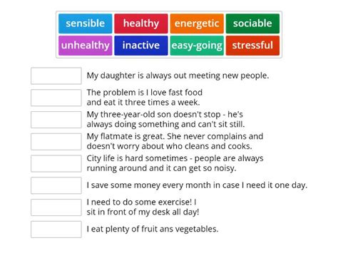 Roadmap B Unit A Lifestyle Vocabulary Match Up