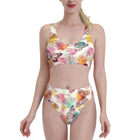 High Waisted Bikini Sets For Women Butterflies And Roses Piece