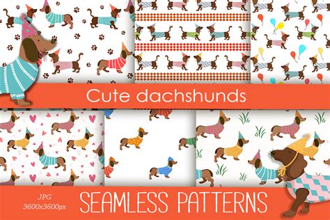 Seamless Patterns With Cute Dachshunds Graphic By Светлана Зиновьева