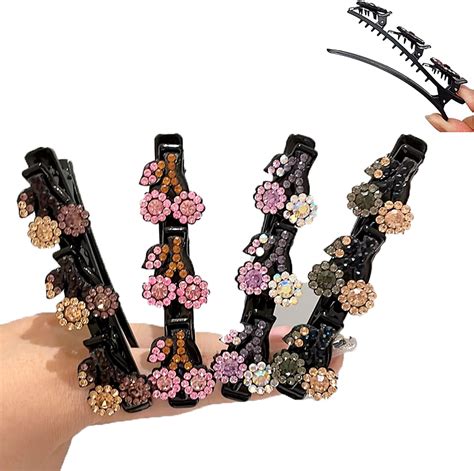 Sparkling Crystal Stone Braided Hair Clips Satin Fabric Hair Bands