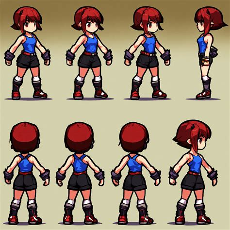 Lexica Game Assets Sprite Sheet Girl Short Hair Tank Top Shorts