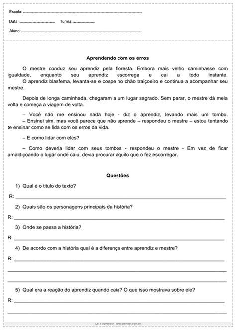 Atividades De Portugues 5 Ano Interpretação De Texto Para Imprimir