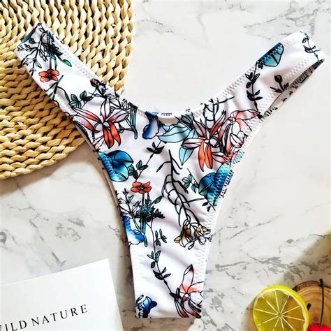 Maillot De Bain Sexy Imprim Feuilles Pour Femmes Culotte En V Bikini