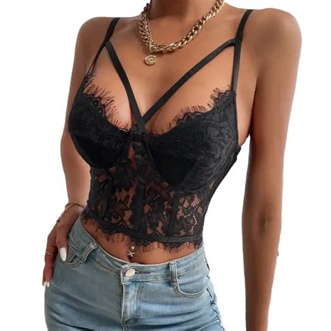 Chuangerm Hot Selling Minimalist Lace Eyelashes Lace Sexy Perspective Lace Exposed Navel