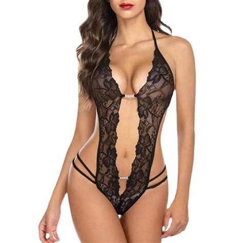 Femmes Sexy Dentelle Dos Nu Combinaison Sexy Lingerie Body Pyjamas Bandage Culotte Ouverte