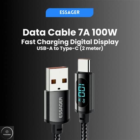 ESSAGER Kabel Data USB to Type C 100W Digital Fast Charging PD QC ...