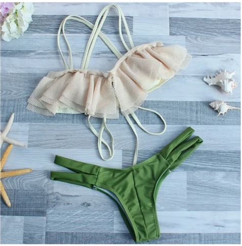 Women Sexy Lotus Leaf Bikini Bandeau Thong Biquini Strappy