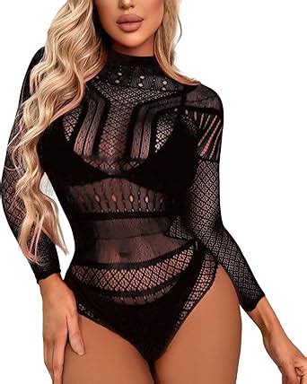 Amazon Generic Women Fishnet Lingerie Hollow Out Sleepwear V Neck Babydoll Chemise