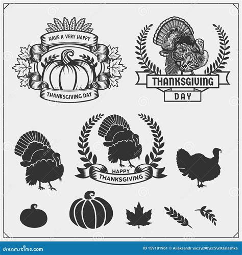 Set Of Thanksgiving Day Emblems Labels And Design Elements For