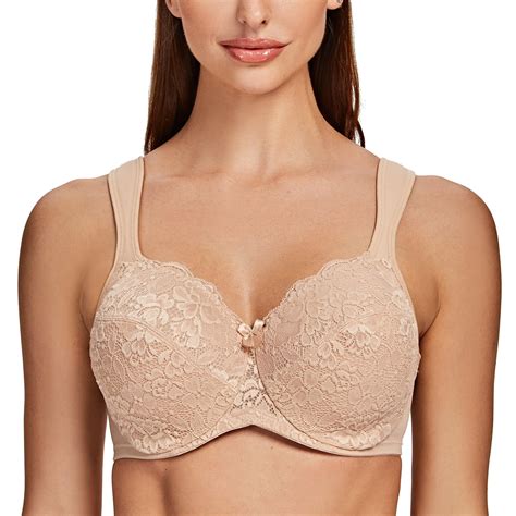 MELENECA Women S Floral Lace Non Padded Minimizer Full Coverage Underwire Bra Pale Nude Lace B