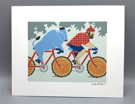 Paul Bunyan And Babe Blue Ox On Bikes Art Print Etsy
