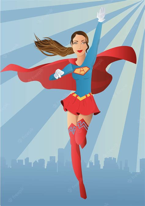 Premium Vector A Girl With A Dark Hair In A Superhero Costume