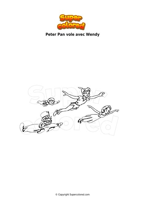 Coloriage Peter Pan vole avec Wendy - Supercolored.com