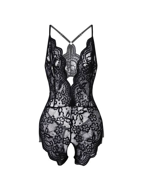 Pc Crotchless Lingerie Sexy Backless Bowknot Lace Teddy With Open Cup Shein Usa