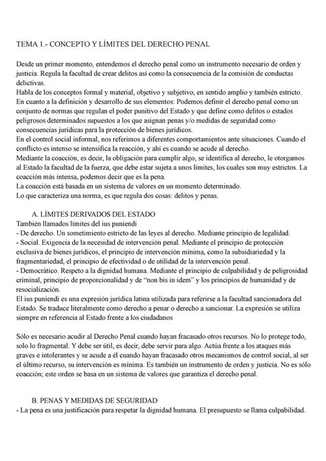 Tema 1 Concepto Y Límites Del Derecho Penal Tema 1 Concepto Y