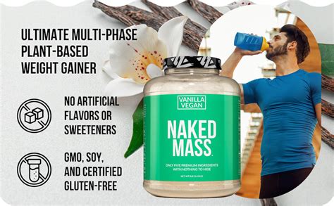 Naked Mass Vanilla Vegan Weight Gainer Lb Bulk GMO Free Gluten Free Soy Free Dairy