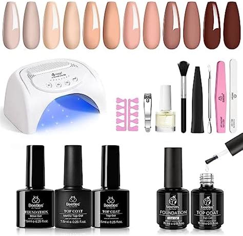Amazon Beetles Neutral Brown Nude Color Gel Polish Starter Kit With Nail Lamp Base Top Coat