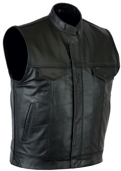 Leatherick Men Soa Anarchy Real Leather Waistcoat Motorcycle Biker Cut