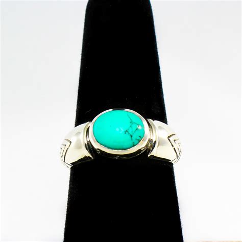 Genuine Turquoise Stone Ring Set In Sterling Silver Size 8 Earth N