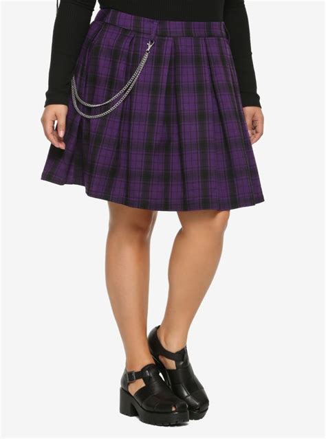 Purple Plaid Pleated Chain Skirt Plus Size Plaid Skirt Outfit Preppy Skirt Purple Skirt