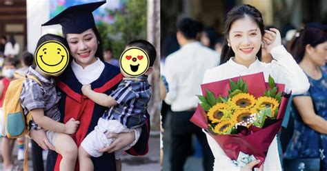 Mẹ xinh như hot girl bồng con nhỏ đến lễ tốt nghiệp tâm sự khó khăn đủ bề