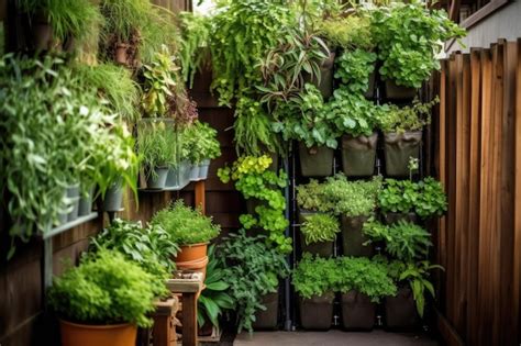 Premium Ai Image A Variety Of Herbs Growing In A Vertical Garden