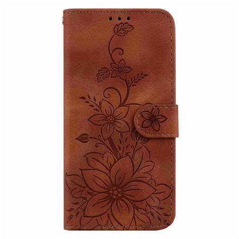 For Infinix Hot Lily Embossed Leather Phone Case Brown Alexnld