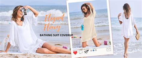Ekouaer Womens Swimsuit Coverup V Neck Bathing Suit Beach Dress Sexy Ruffle Sleeves Bikini Cover