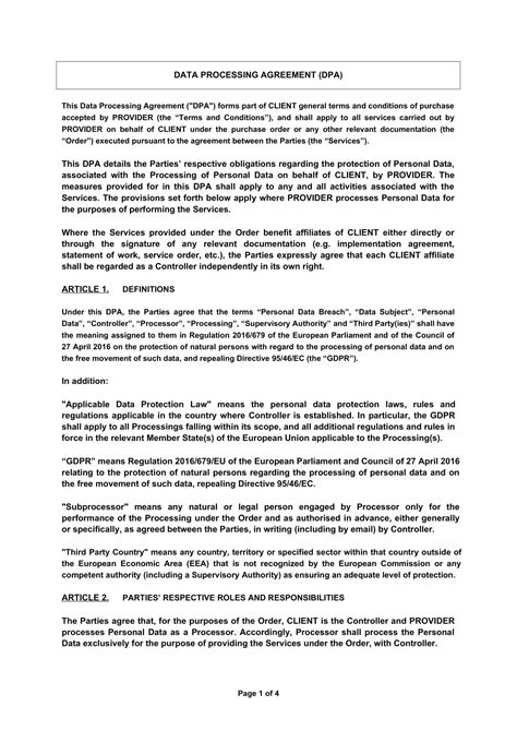 47 Free Printable Data Processing Agreement (DPA) Templates