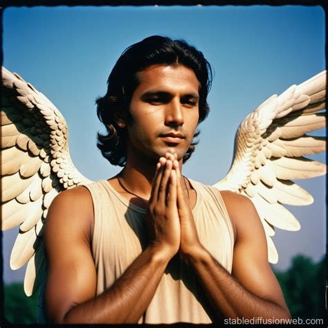 Angel Guarding Lotus In Rainbow Colored Sky Stable Diffusion Online