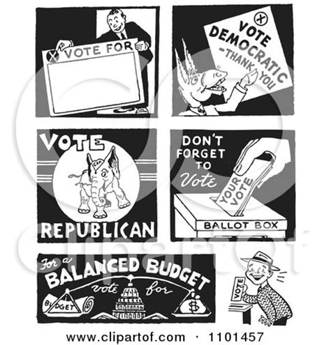 Clipart Retro Black And White Politicians And Voters - Royalty Free Vector Illustration by ...